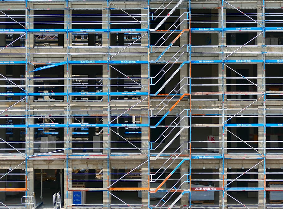 site, building construction, architecture, scaffolding, new building HD wallpaper