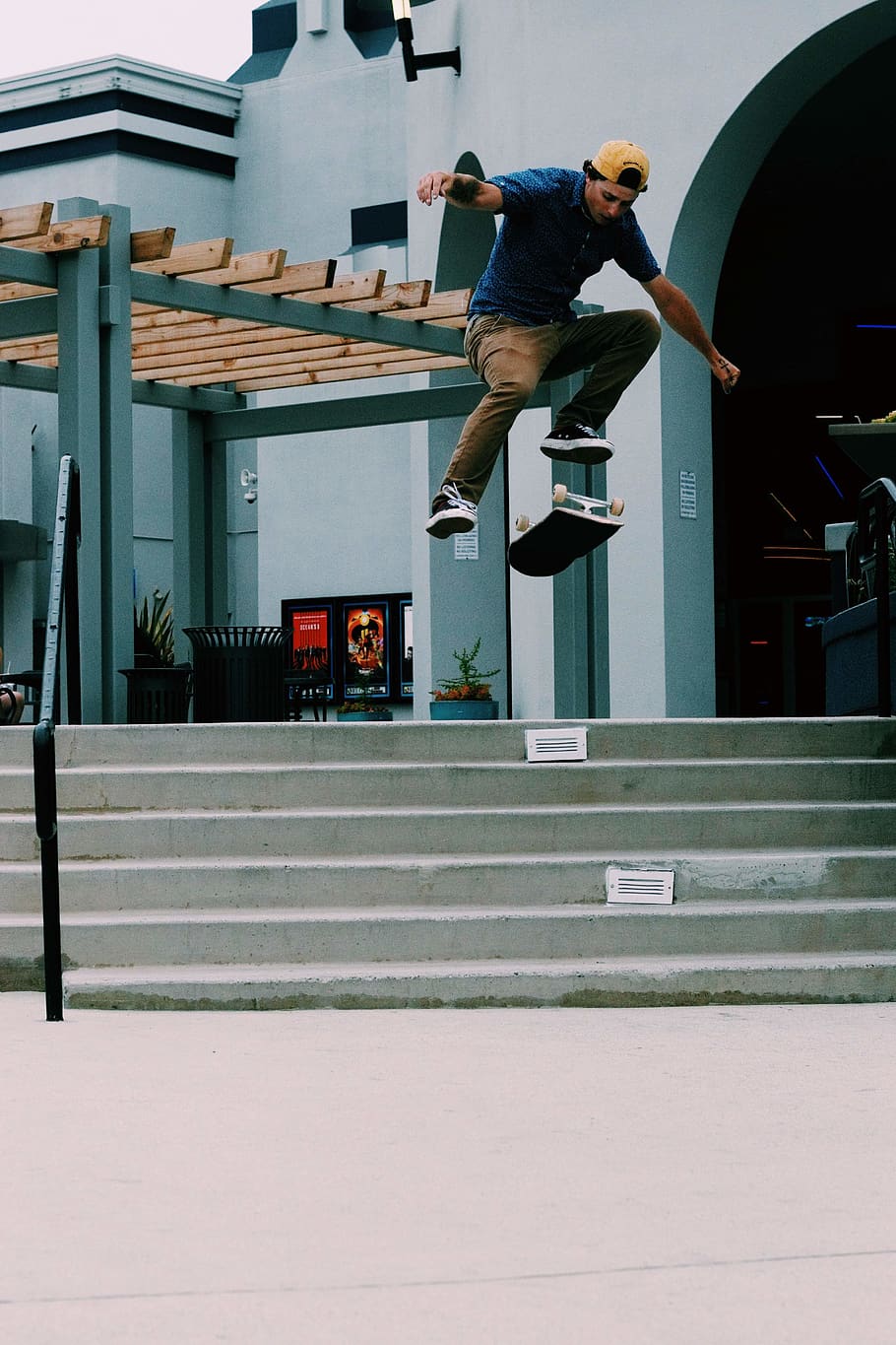 Man Jumping on Air over Flipped Skateboard, action, balance, building HD wallpaper