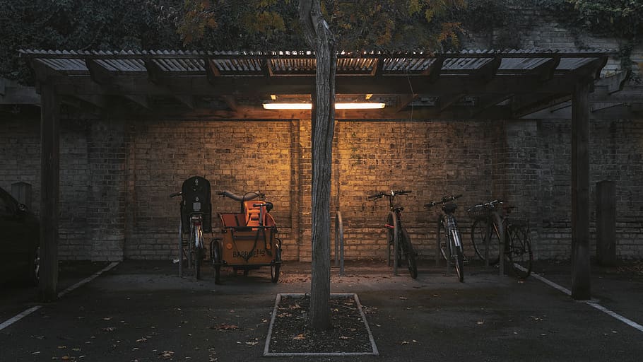 parked bikes under shed, architecture, built structure, indoors HD wallpaper