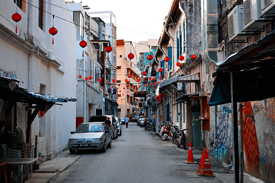 Hd Wallpaper Several Vehicles Park Near Building Street Urban Alleyway Wallpaper Flare