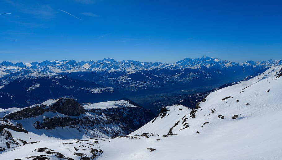 mountains, snow, rocks, winter, landscape, mont blanc, valais HD wallpaper