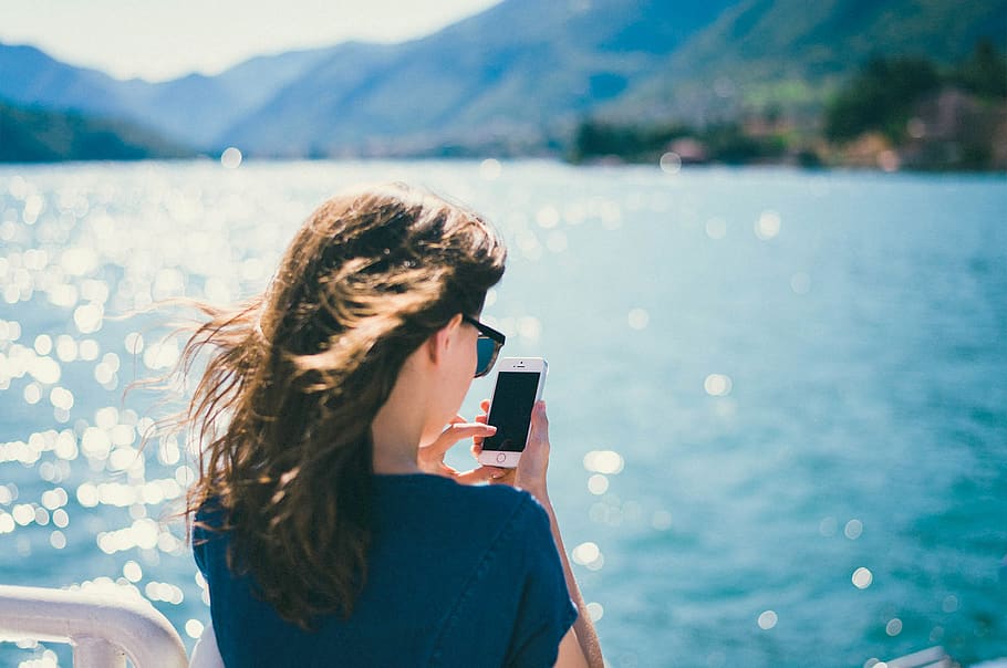 italy, lake como, water, one person, hairstyle, long hair, brown hair HD wallpaper