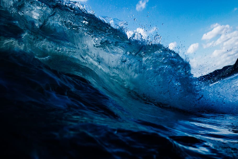 beach waves at daytime, sea, water, motion, blue, nature, power HD wallpaper