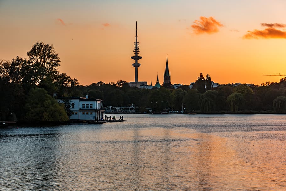 alster, evening, sunset, landscape, mood, travel, atmospheric HD wallpaper