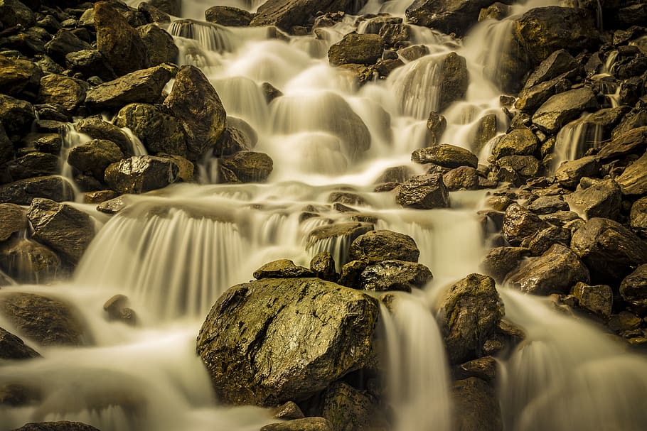 fluent, rock, creek, water, flowing, nature, river, landscape HD wallpaper