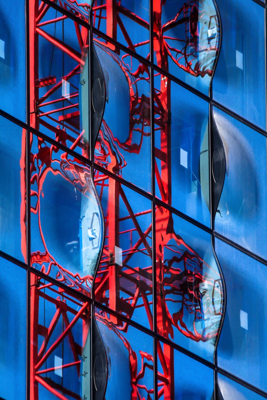 reflection, blue, red, urban, city, architecture, no people HD wallpaper