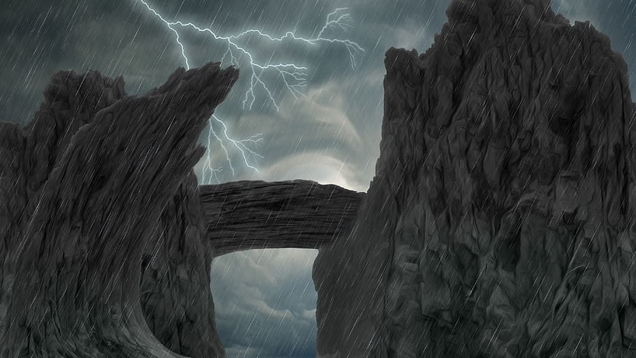 fantasy, landscape, background, rain, storm, lightning, water HD wallpaper