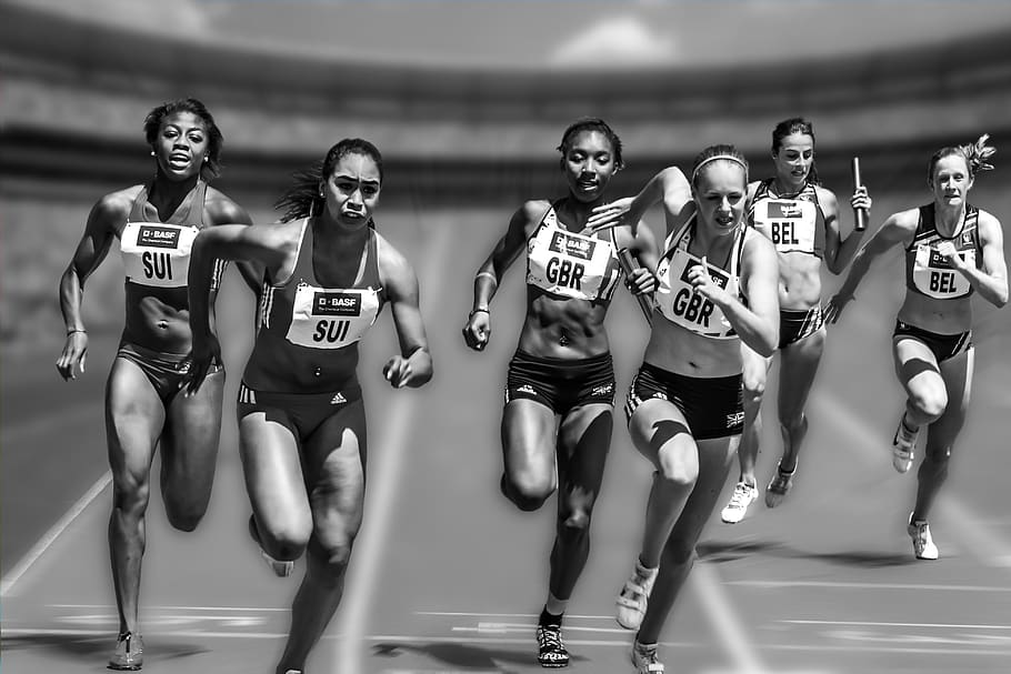 People Running during Daytime, athletes, black and white, black-and-white, HD wallpaper