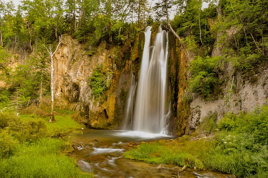 united states, spearfish canyon, pond, nature, outdoors, waterfall, HD wallpaper