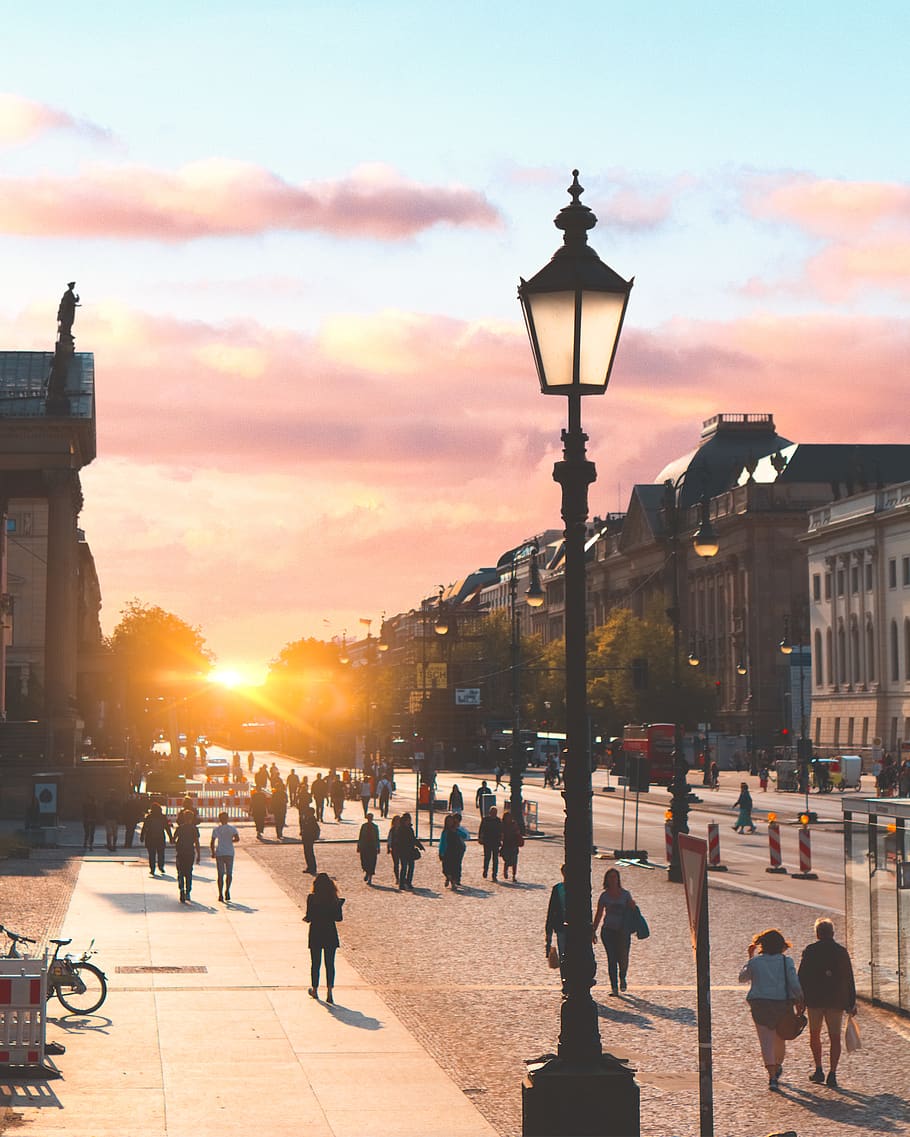 berlin, human, sky, sunset, architecture, city, building exterior HD wallpaper