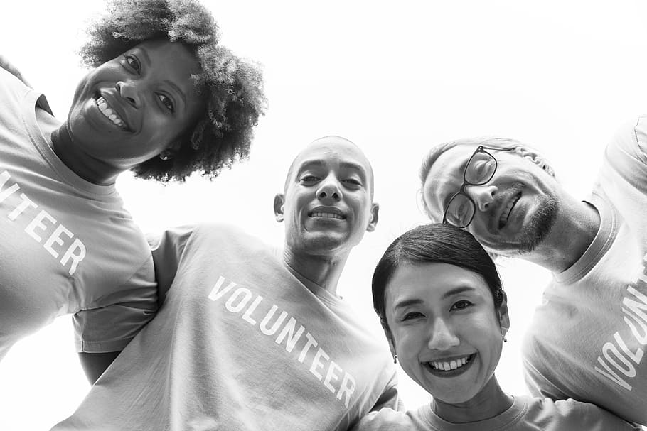 Grayscale Photography of Group of People Wearing Volunteer-printed Shirt, HD wallpaper