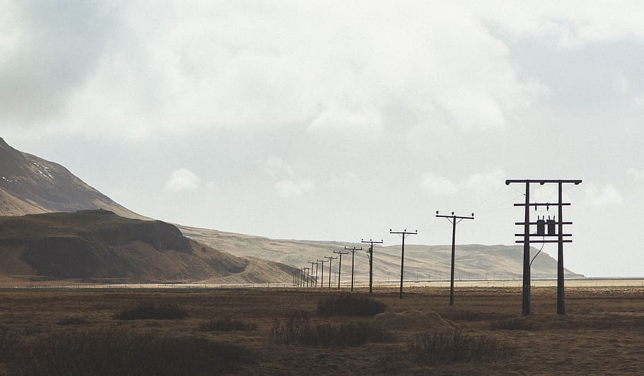 electric, lines, lonely, empty, sky, cloud - sky, landscape HD wallpaper