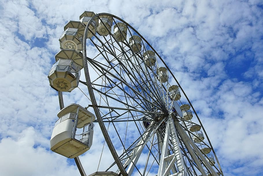 ferris wheel, sky, clouds, fun, low angle view, cloud - sky HD wallpaper
