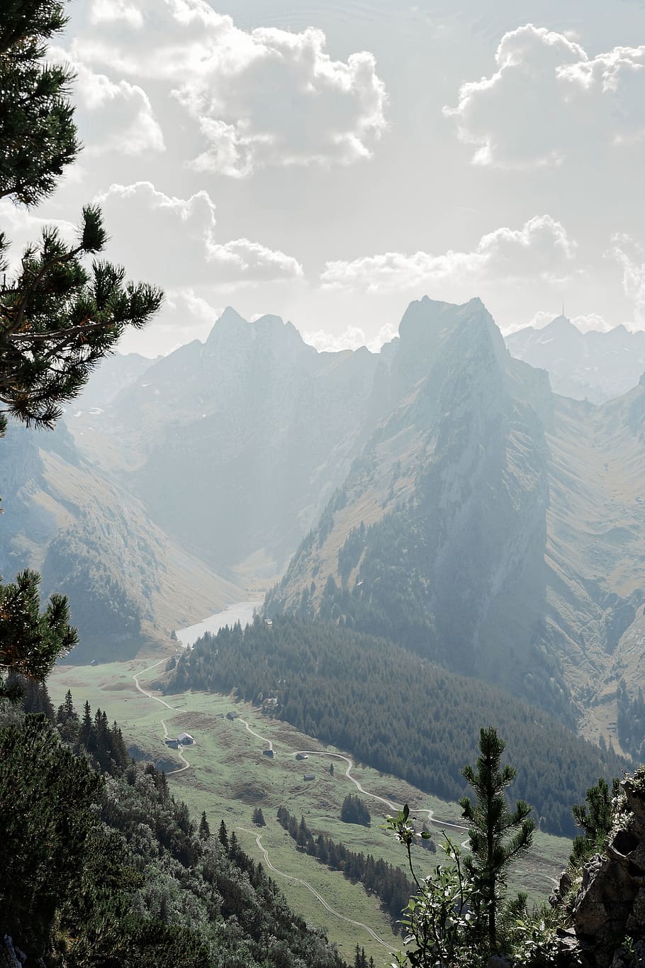 green mountain range under cloudy sky, tree, plant, nature, fir HD wallpaper
