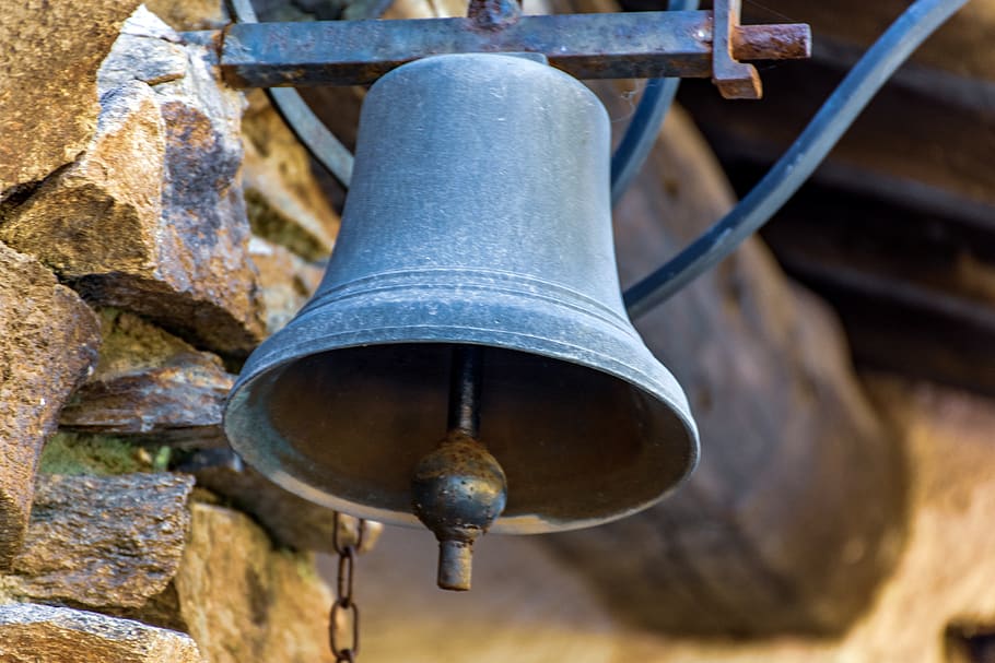 bell, gable, copper, tin, wood, logs, stone, rustic, quaint HD wallpaper
