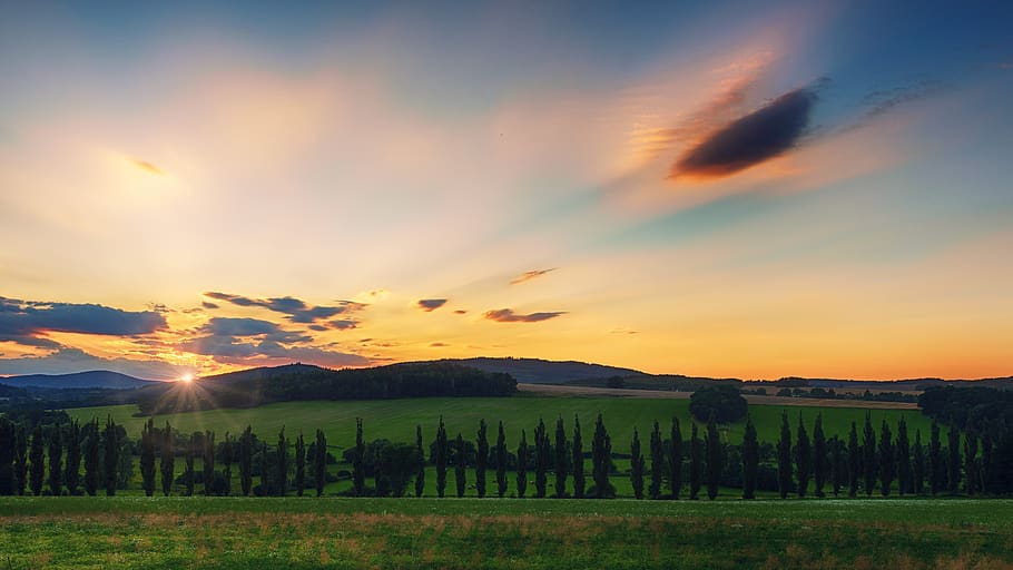 sunset, dawn, nature, sky, clouds, abendstimmung, setting sun HD wallpaper