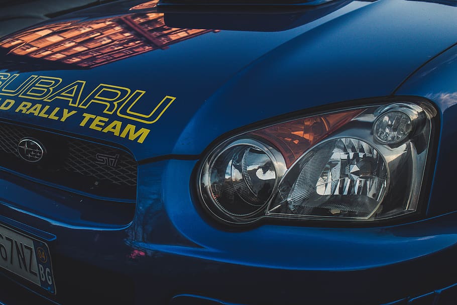 blue Subaru car, automobile, transportation, vehicle, light, tire