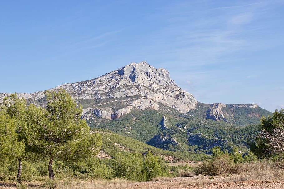 france, mont saint-victoire, côte d'azur, sky, mountain, plant, HD wallpaper