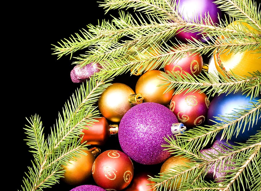 background, ball, bauble, branch, bright, celebration, christmas HD wallpaper