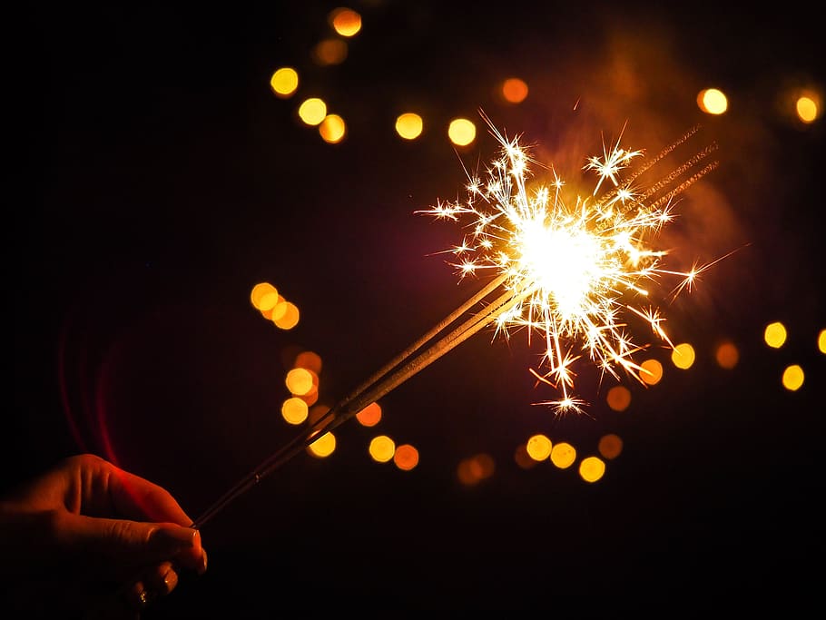 sparkler, lights, fire, flame, dark, night, firework, motion HD wallpaper