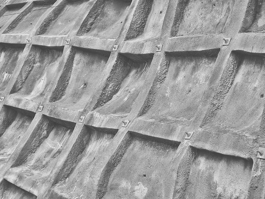 concrete, wall, pattern, geometry, square, grid, deformed, gray HD wallpaper