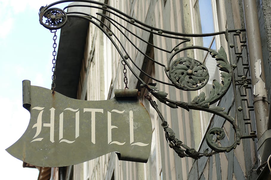 shield, board, advertisement, advertising, hotel, old, antique HD wallpaper
