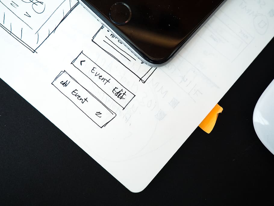 workspace, desk, phone, mouse, technology, sketch, sketchbook HD wallpaper
