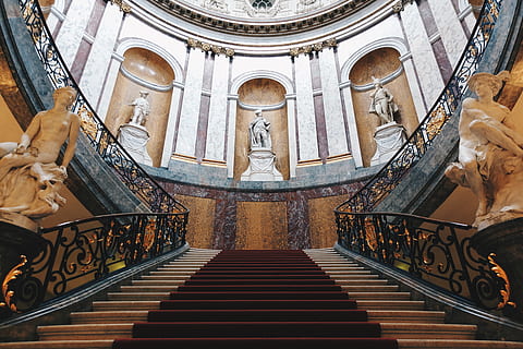 germany, berlin, bode museum, statue, stairs, house, church HD wallpaper