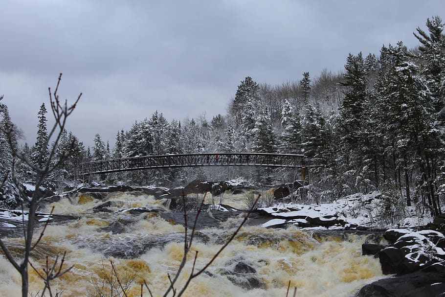 canada, onaping falls, bridge, north, ontario, crossing, tree HD wallpaper