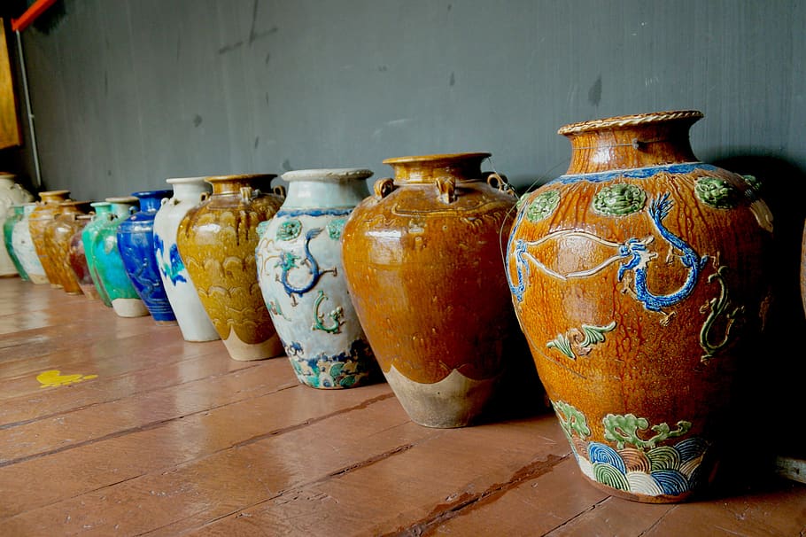 malaysia, malacca, pots, planters, potery, jars, artwork, ceramics, HD wallpaper