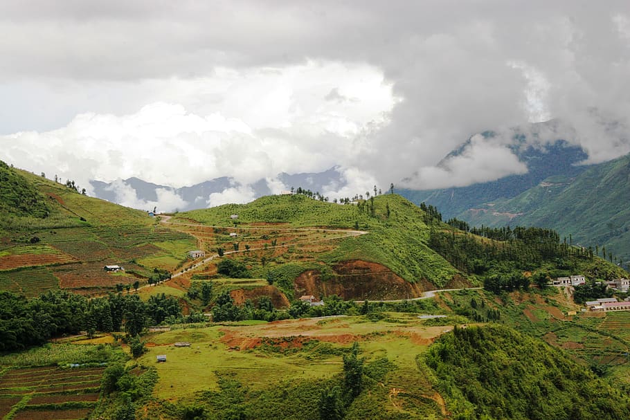 vietnam, sa pa, cloud, cloudy, mountain, village, valley, green, HD wallpaper