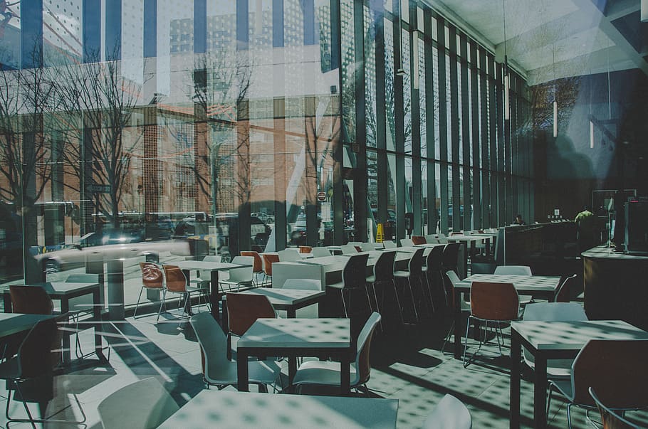 architecture, building, infrastructure, table, chairs, restaurant HD wallpaper