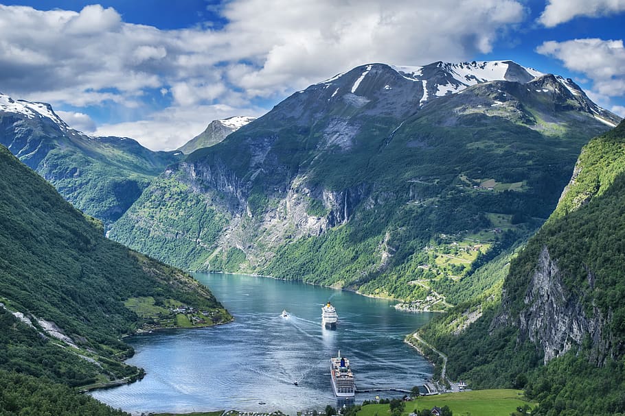 fjords, norway, landscape, mountain, water, beauty in nature HD wallpaper