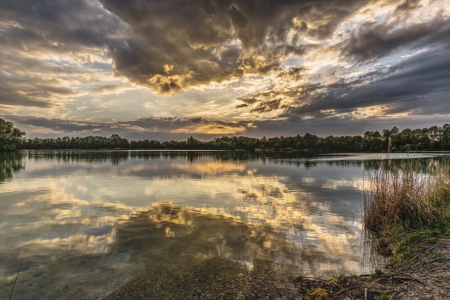 Sky Covered With Clouds With Lake, dawn, dusk, evening, landscape HD wallpaper