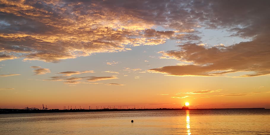 romania, constanța, water, sky, sunset, cloud - sky, sea, reflection HD wallpaper