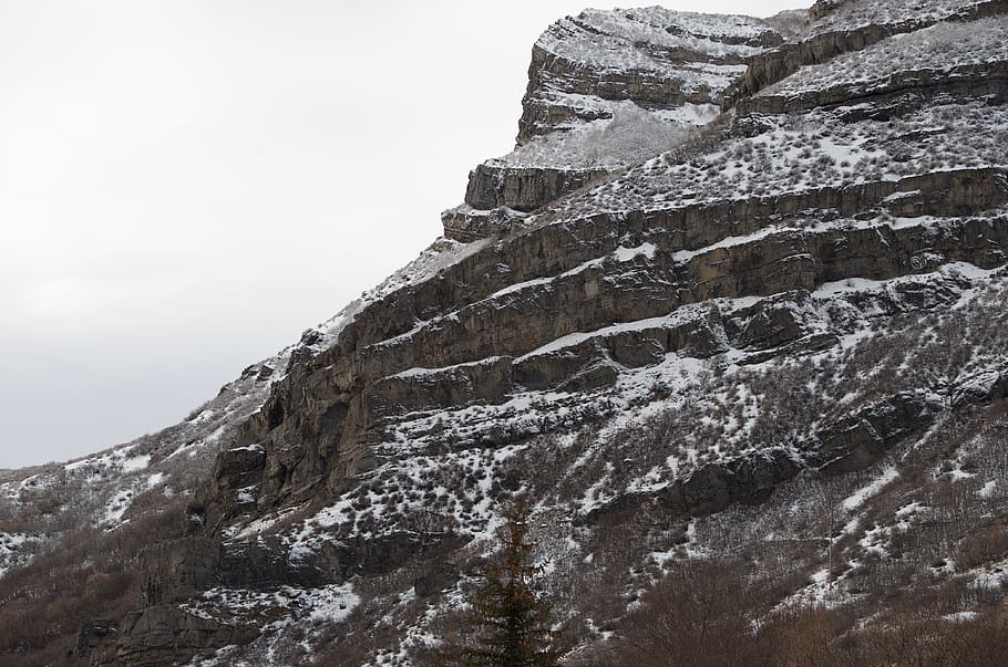 gray mountains covered with snow, nature, outdoors, cliff, slope HD wallpaper
