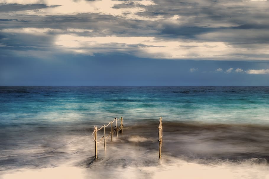 sea, clouds, sky, beach, landscape, wave, blue, marina, colorful HD wallpaper