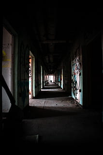 gray concrete pathway, corridor, flooring, crypt, building, light HD wallpaper