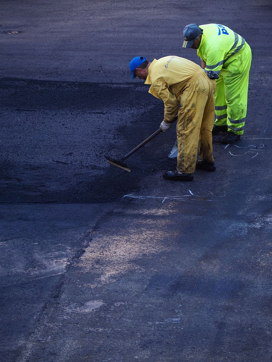 two man construct road during daytime, real people, city, street HD wallpaper