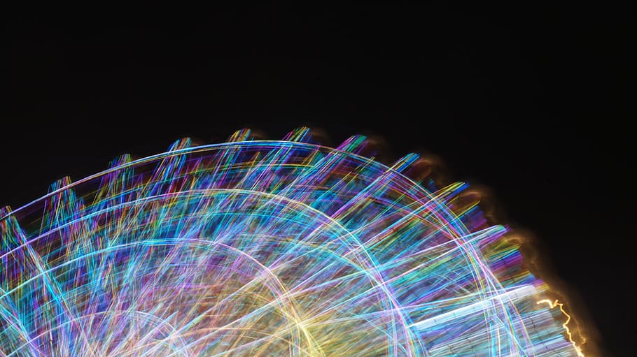 LED light ferris wheel, multi colored, motion, illuminated, black background HD wallpaper