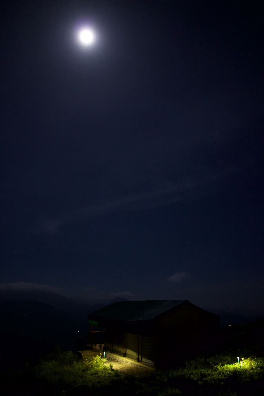 moonlight, tent, house, night, sky, full moon, illuminated HD wallpaper