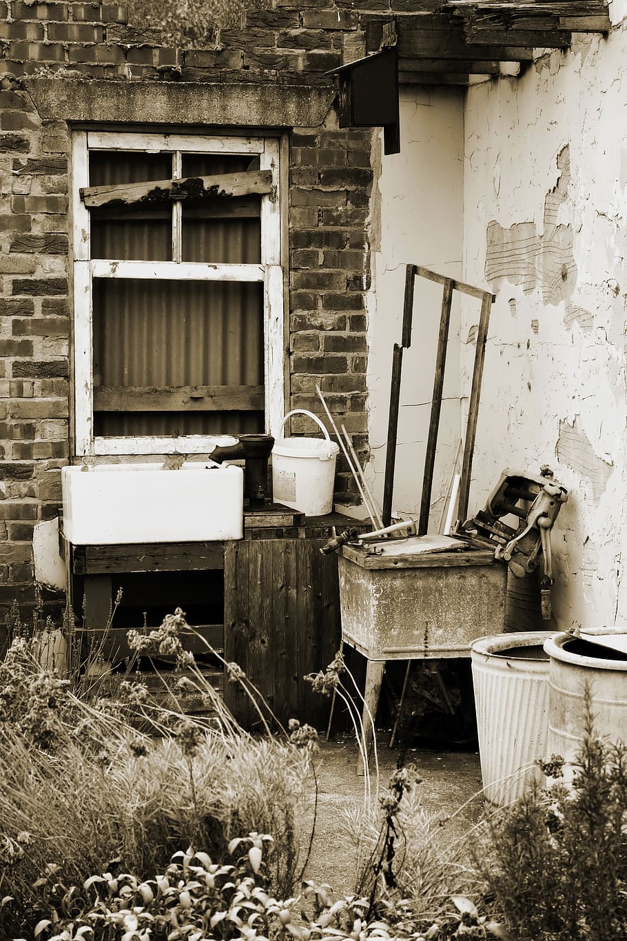 abandoned, derelict, neglect, neglected, old, forgotten, sepia HD wallpaper