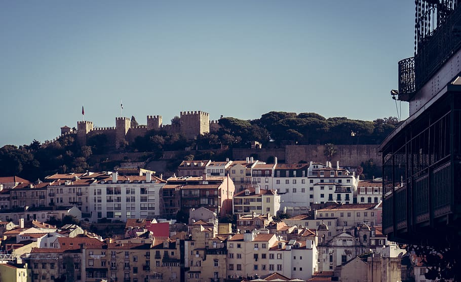 portugal, lisbon, castle, elevator, city, building exterior HD wallpaper