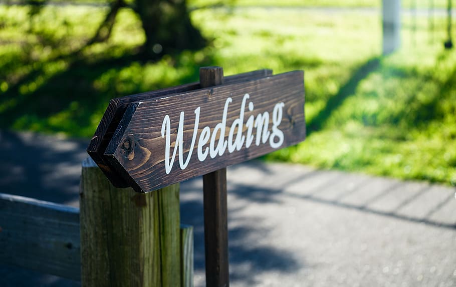 brown Wedding signage, wood - material, text, no people, focus on foreground HD wallpaper