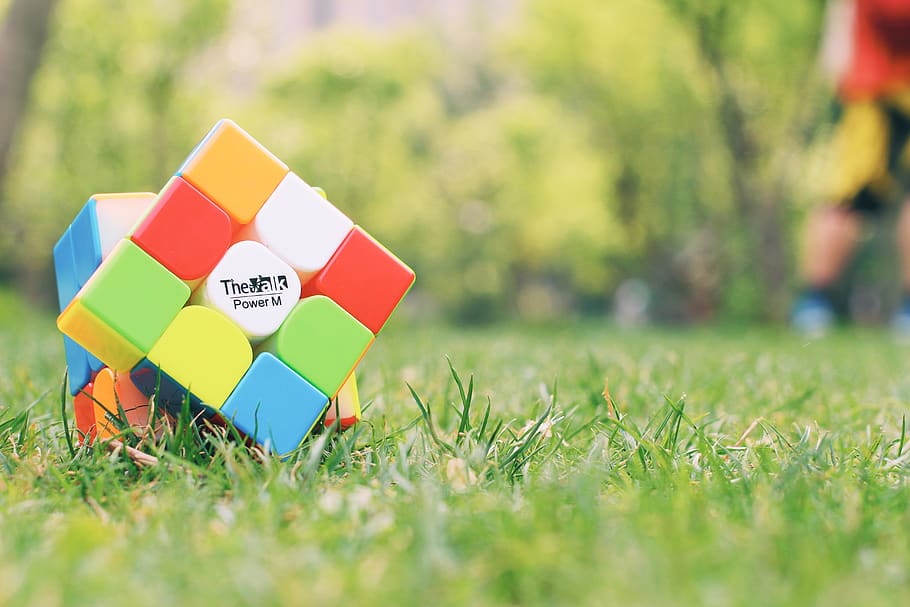 cube, grassland, sunlight, plant, nature, green color, copy space HD wallpaper