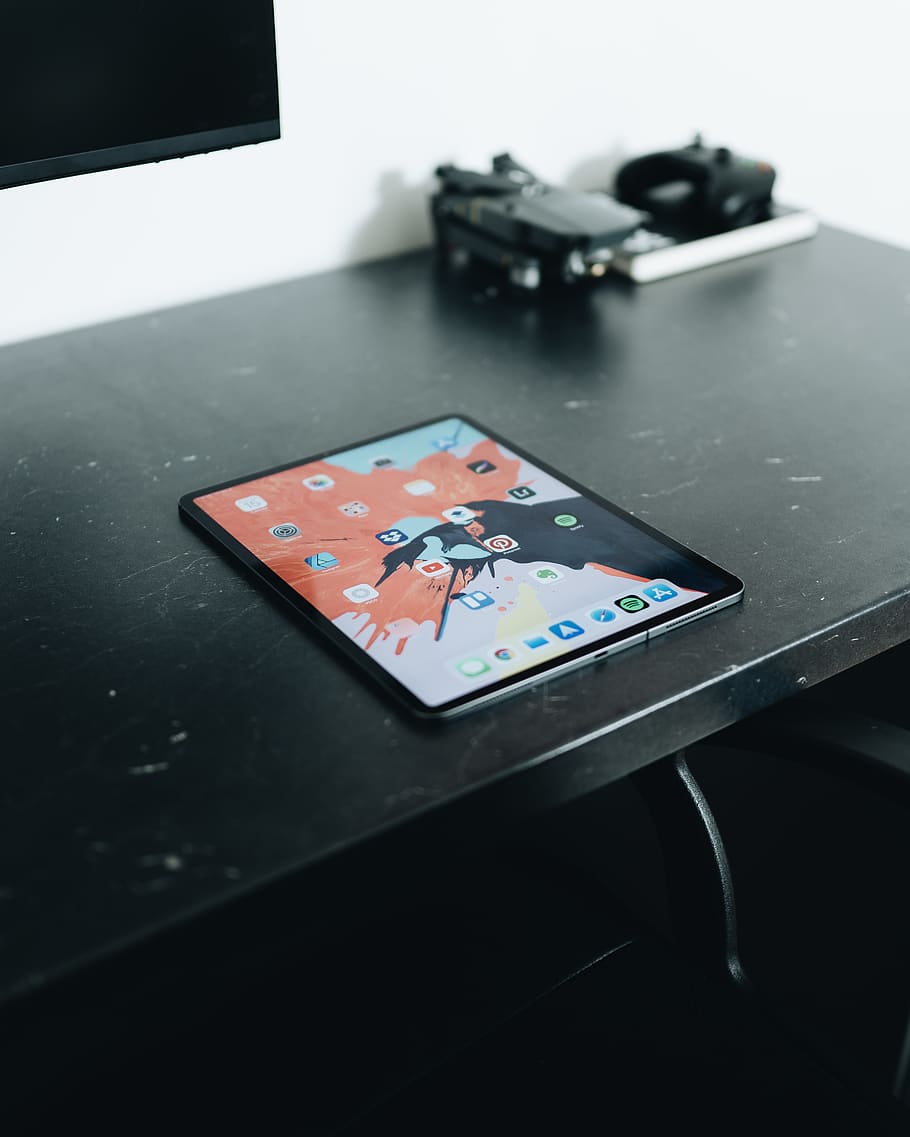 black tablet computer on table, communication, technology, indoors HD wallpaper