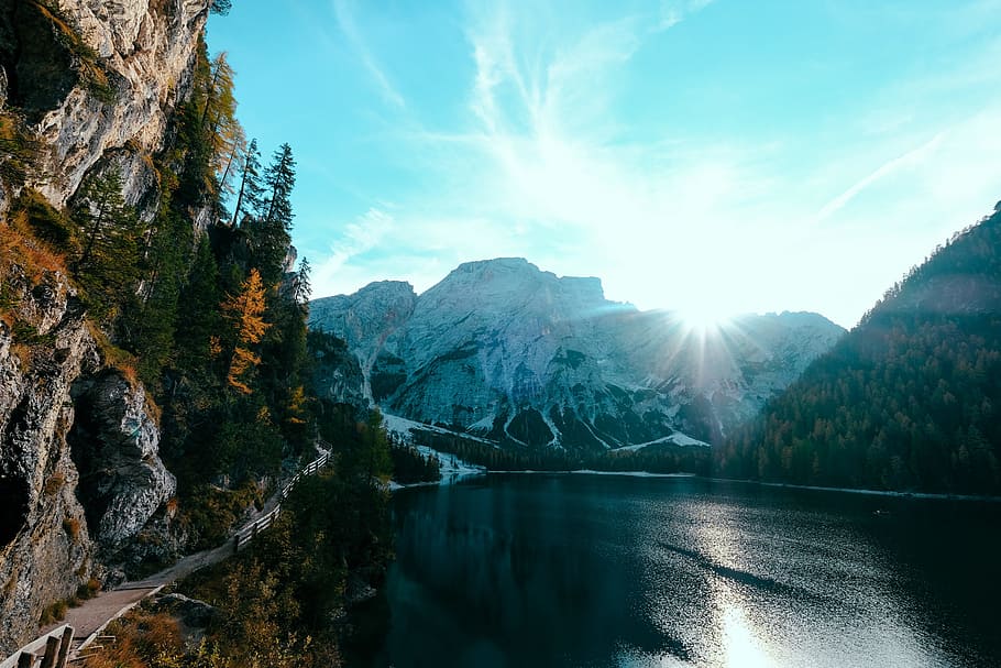 Lake Surrounded By Mountains, daylight, environment, landscape HD wallpaper