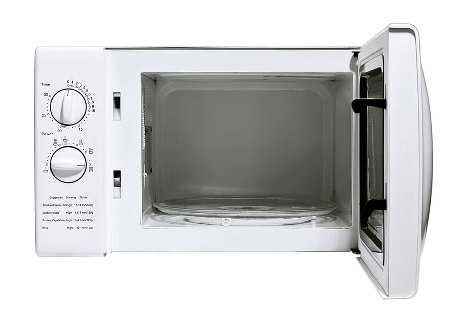 microwave, oven, white, isolated, background, object, food