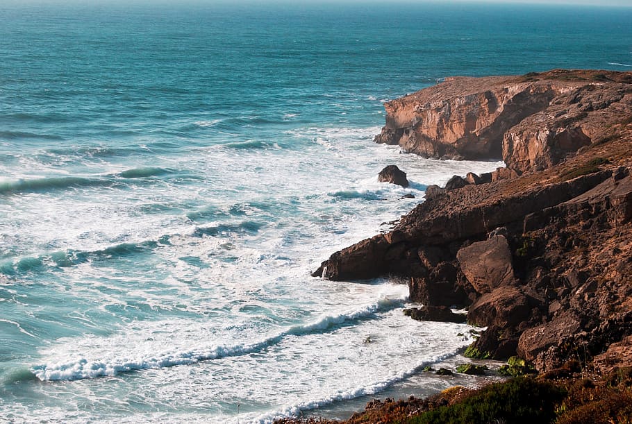 Blue Ocean , coast, nature, rocks, scenic, sea, seascape, waves HD wallpaper