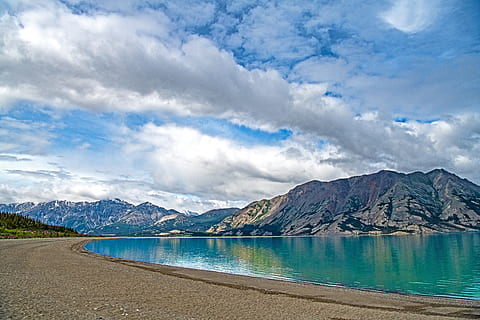 canada, yukon territory, water, mountain, cloud - sky, scenics - nature HD wallpaper